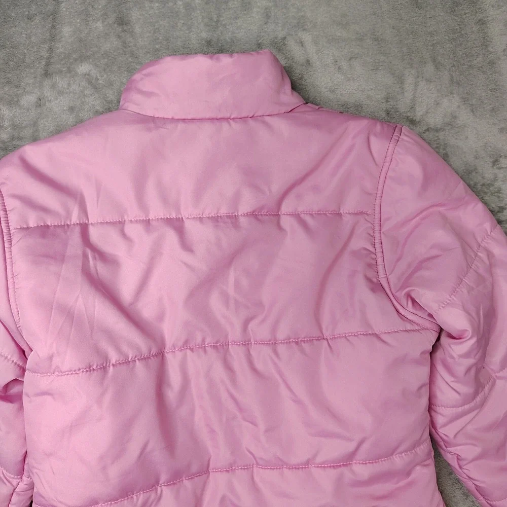 Harley-Davidson Puffer Jacket Kids Size M Pink Rhinestone Logo Full Zip Quilted
